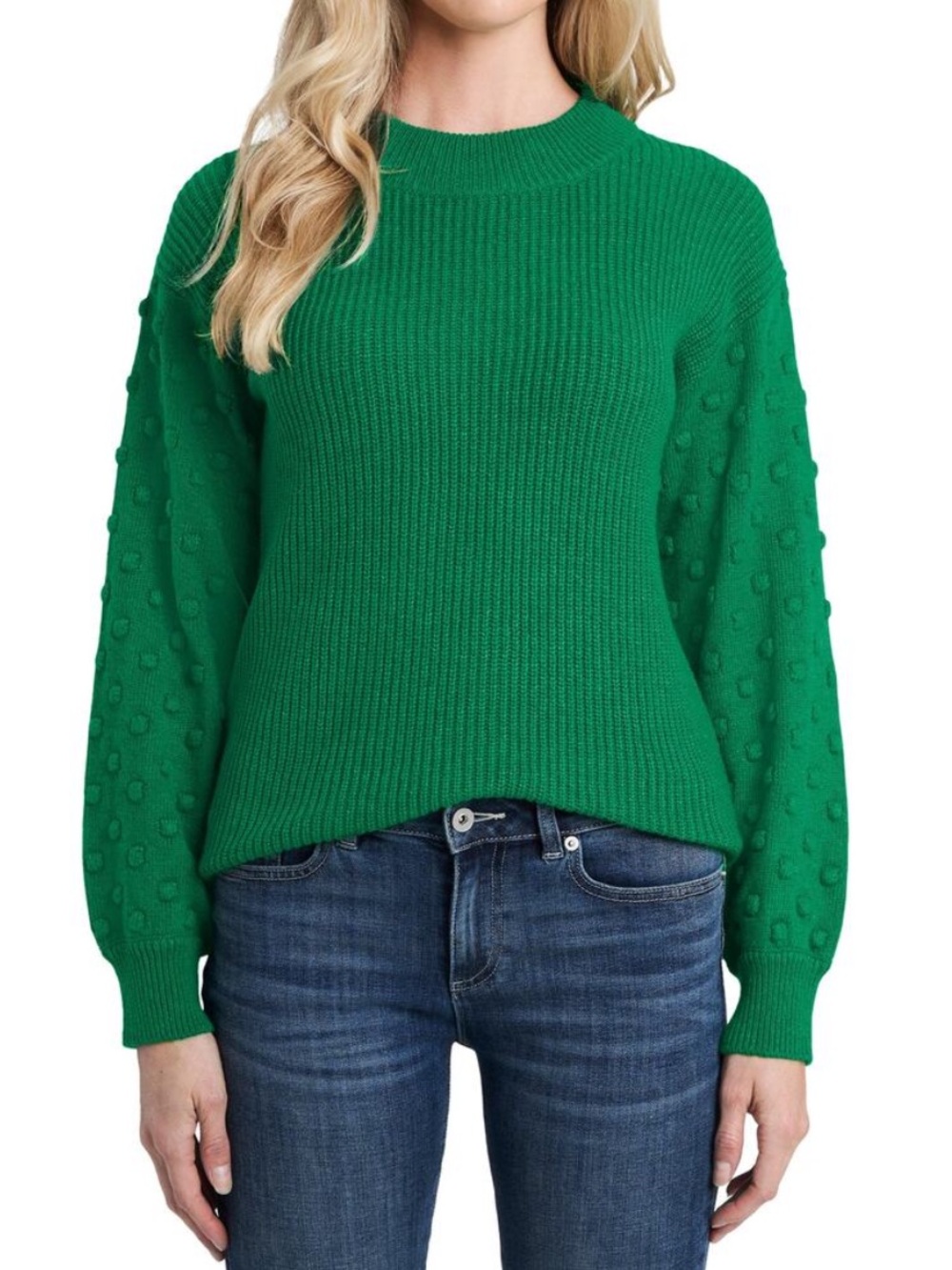 CeCe Emerald Green Bobble Sleeve Crewneck Sweater
